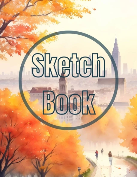Sketch Book: Watercolor Autumn In The City View Cover Page Sketchbook Blank Paper Pad 8.5" X 11" - 120 Pages Blank Paper Book For ... Unlined Journal Cover Sketchbooks ürün görseli 1