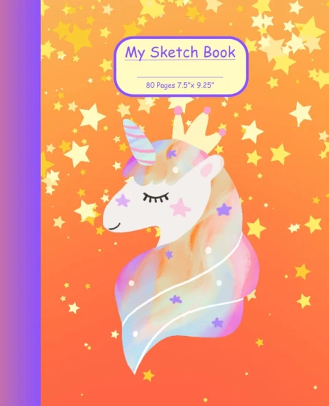 My Sketch Book Unicorn Stars Orange Background: 80 Pages 7.5" X 9.25": For Age 2-8 Great For Drawing Sketching Doodling Coloring ürün görseli 1