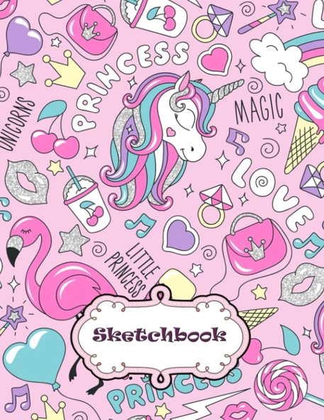 Sketchbook: Cute Unicorn Sketchbook , Blank Sketchbook For Girls, 100 Pages, 8.5" X 11", For Drawing, Sketching & Crayon Coloring (Kids Drawing Books) ürün görseli 1