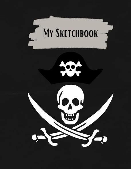 Pirate Sketchbook: Skull And Crossbones, 100 Blank Pages, 8.5 By 11 Inches ürün görseli 1