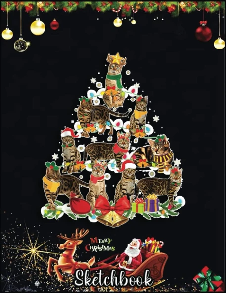 Christmas Sketch Book: Cat Lover Gifts Bengal Tree Christmas Light, 120 Pages Help You Your Ideas Size 8.5 X 11 Inches Sketchbook ürün görseli 1