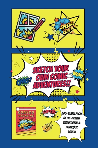 Independently Published Sketch Your Own Comic Adventures!!: Over 100 Blank Pages Of 3 Traditional Horizontal Comic Panels Per Page; For 5 Year Olds To Adults; Compact Size Of 6" X 9" ürün görseli 1