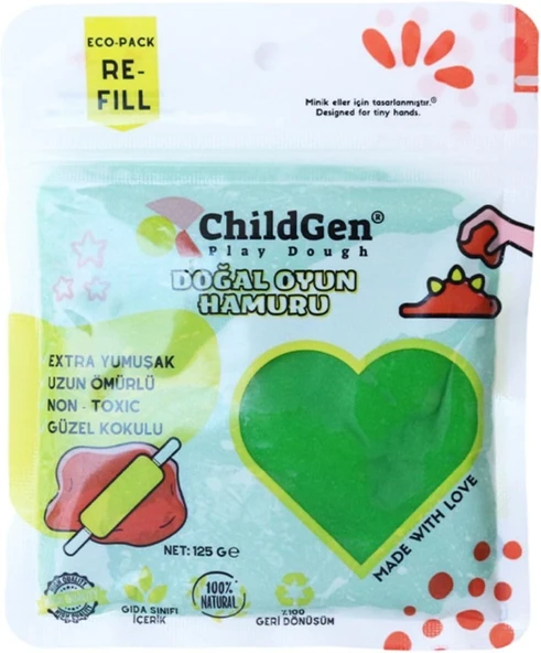 Doğal Oyun Hamuru - Yeşil -Vakumlu Kartuş Paket - (Ecopack-Refill) ürün görseli 1