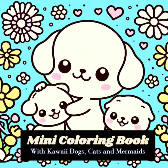 Independently Published Mini Coloring Books With Dogs, Cats, And Mermaids: Compact & Portable For Kids Age 2-8: Perfect For Birthdays, Weddings, And On-The-Go Fun! 6.5"X6.5" 40 Kawaii Coloring Pages ürün görseli 1