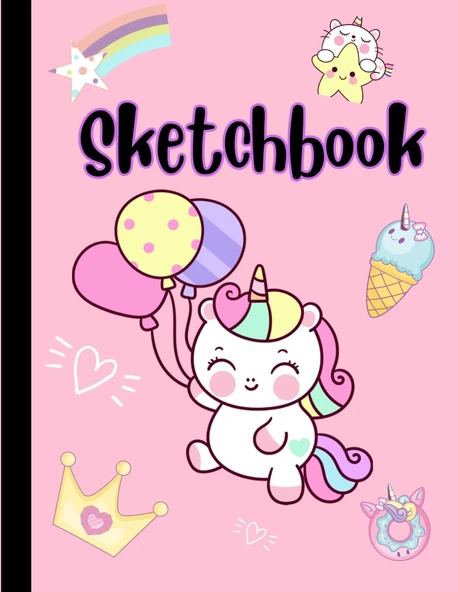 Sketchbook For Kids Ages 4-8 - Kawaii Unicorn & Balloons: 100 Page 8.5 X 11 Inch Sketchpad | Cute Large Notebook For Journaling, Writing, Crayon ... Or Doodling | Great Gift For Children ürün görseli 1