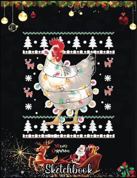 Christmas Sketch Book: Chicken Christmas Lights Santa Hat Ugly Christmas, 120 Pages Help You Your Ideas Size 8.5 X 11 Inches Sketchbook ürün görseli 1