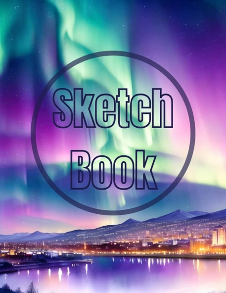 Sketch Book: Watercolor The Aurora Lights Over The City View Cover Page Sketchbook Blank Paper Pad 8.5" X 11" - 120 Pages Blank Paper ... Unlined Journal Cover Sketchbooks ürün görseli 1