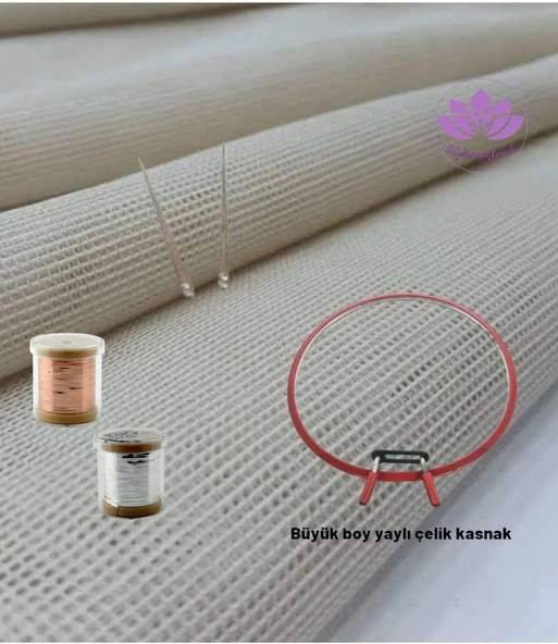 Lilyhobbyland (1075) Tel Kırma Başlangıç Kiti (Krem Kare Tül, 2 Adet Taç Tel Kırma Teli Büyük Yaylı Kasnak) ürün görseli 1