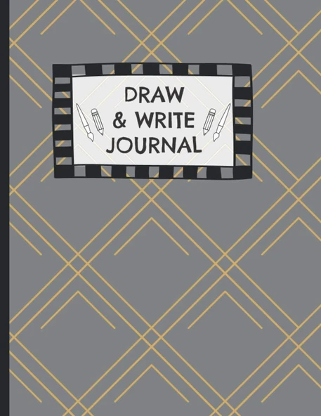 Draw & Write Journal: Childrens Sketch Book For Drawing Practice Great Gift - Primary Draw & Write - Storybook - Diary (Journals For Kids) - Cute Gray Geometric Pattern ürün görseli 1