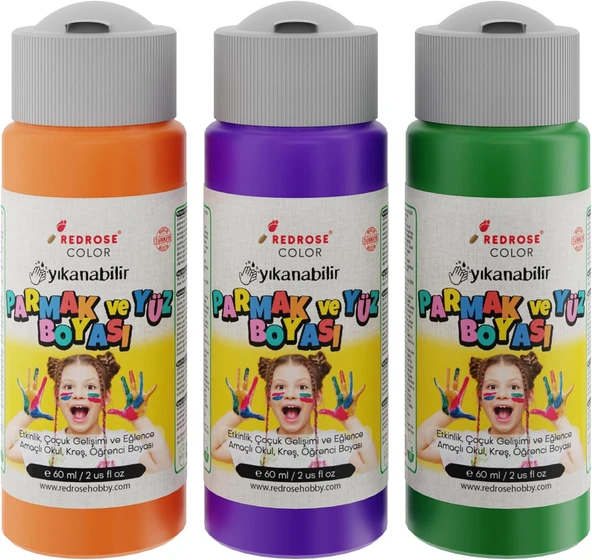 Red Yeşil, Mor, Turuncu Parmak Boyası 3'Lü Set 3X60 Ml ürün görseli 1
