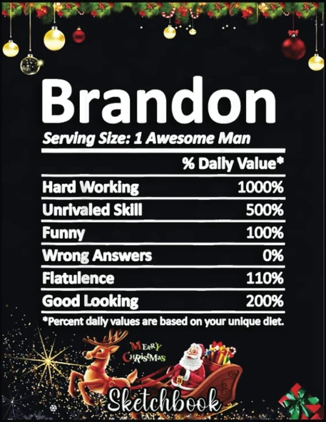 Christmas Sketch Book: Brandon Nutrition Funny Birthday Personalized Name Gift Idea, 120 Pages Help You Your Ideas Size 8.5 X 11 Inches Sketchbook ürün görseli 1