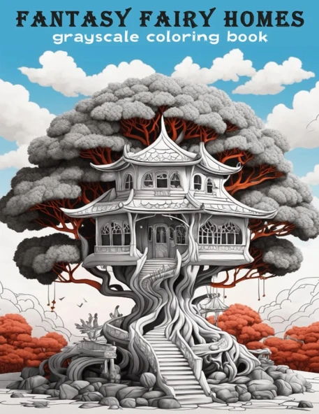 Independently Published Fantasy Homes Grayscale Coloring Book: Black And Gray Lines Coloring Book, 50 Pictures, Magical Of Different Fairytale Houses And Gardens, 8.5 X 11 Inches. ürün görseli 1