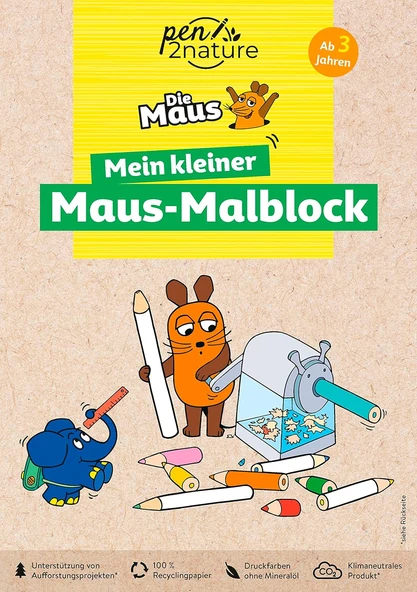 Mein Kleiner Maus-Malblock | Für Ab 3 Jahren | Die Sendung Mit Der Maus: Pen2Nature • 100% Recyclingpapier • Klimaneutrale Produktion • Unterstützt Aufforstungsprojekte ürün görseli 1
