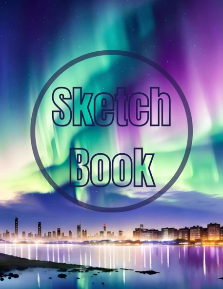 Sketch Book: Watercolor The Aurora Lights Over The City View Cover Page Sketchbook Blank Paper Pad 8.5" X 11" - 120 Pages Blank Paper ... Unlined Journal Cover Sketchbooks ürün görseli 1
