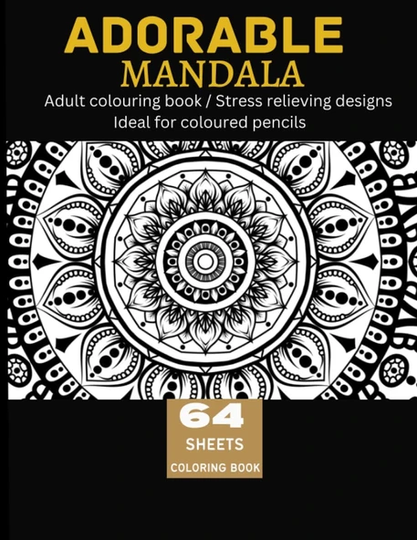 Independently Published Adorable Mandala: Adult Colouring Book,Stress Relieving Designs,Ideal For Coloured Pencils,Size 8.5 X 11. ürün görseli 1