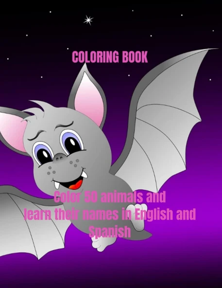 Coloring Book Paint Animals And Learn Their Names In English And Spanish 50 Pages Black And White Sheets Size 6" X 9" ürün görseli 1