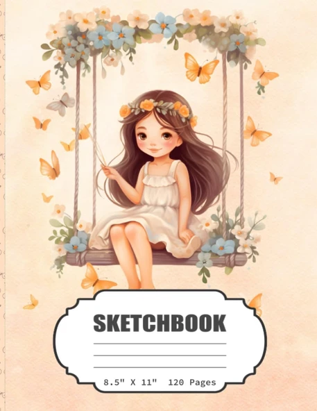 Sketchbook: Cute Butterfly Girl Sketch Book For Girls, Kids,Teens, Adults Artist Notebook/Journal For Drawing, Writing, Sketching Or Doodling, Blank Paper, 120 Pages, 8.5X11 (Blank Drawing Book) ürün görseli 1