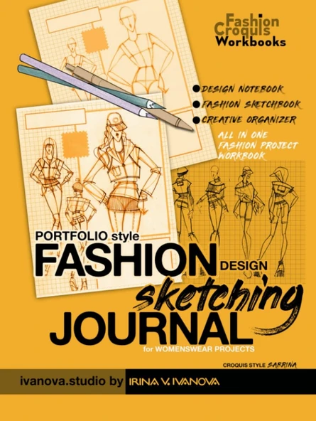 Portfolio Sketching Journal For Womenswear Projects. Croquis "Sabrina": Notebook, Sketchbook, Creative Organizer: All-In-One Project Workbook ürün görseli 1