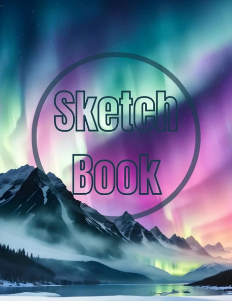 Sketch Book: Watercolor The Aurora Lights Over The Mountain View Cover Page Sketchbook Blank Paper Pad 8.5" X 11" - 120 Pages Blank ... Unlined Journal Cover Sketchbooks ürün görseli 1
