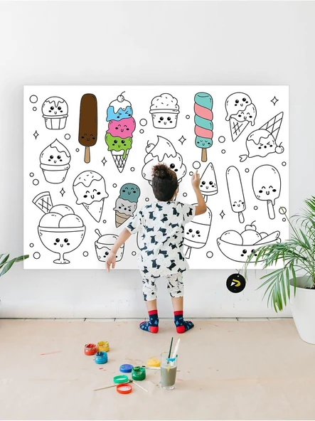 Postermanya (Pster21318) Tatlı Dondurmalar Eğitici Dev Boyama Kağıdı, Çocuklar Için Aktivite Boyama Rulosu (90X130Cm) ürün görseli 1