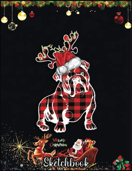 Christmas Sketch Book: Bulldog Christmas Reindeer Matching Plaid Buffalo, 120 Pages Help You Your Ideas Size 8.5 X 11 Inches Sketchbook ürün görseli 1