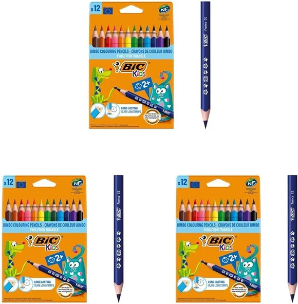 Bic Kids Evolution Üçgen Kuru Boya Kalemi, 12'Li Kutu, 2 Yaş Üzeri Çocuklar Için İdeal, Kıymık Oluşturmaz, Çiğnemeye Karşı Dayanıklı 3Lü Paket ürün görseli 1