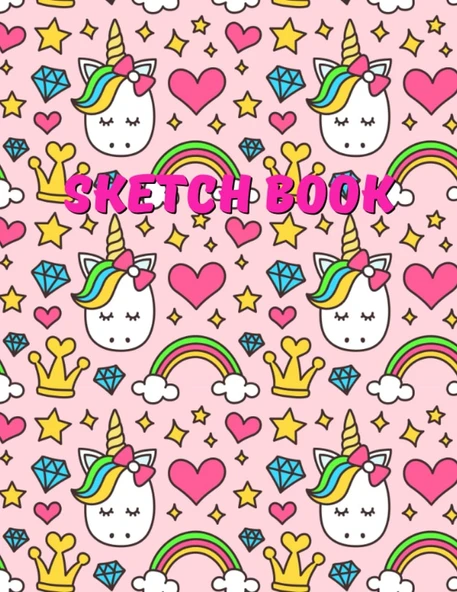 Sketchbook: Cute Unicorn , Large Blank Sketchbook For Girls, 100 Pages, 8.5" X 11", For Drawing, Sketching & Crayon Coloring (Kids Drawing Books) ürün görseli 1