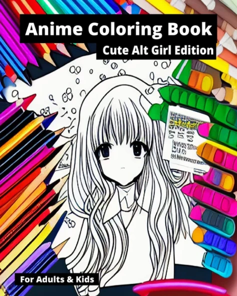 Independently Published Anime Coloring Book, 8X10, 50Pgs, For Adults & Kids, Cute Alt Girl, Kawaii ürün görseli 1