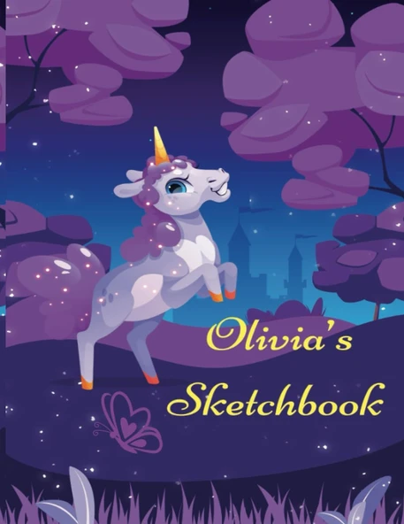 Independently Published Olivia’S Sketchbook: Personalized And Unicorn Cover For Girls, 102 Pages, 8.5" X 11", For Drawing, Doodling, Writing, Sketching & Crayon Coloring,Paperback ürün görseli 1