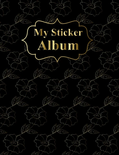 Sticker Album For Adults: Blank Sticker Book Collecting Album, Big Sticker Journal For Kids & Adults (Black Gold Floral Cover) ürün görseli 1