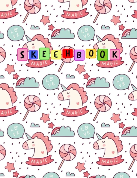 Sketchbook: Cute Unicorn , Large Blank Sketchbook For Girls, 100 Pages, 8.5" X 11", For Drawing, Sketching & Crayon Coloring (Kids Drawing Books) ürün görseli 1