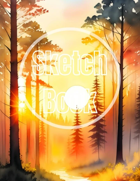 Sketch Book: Watercolor Sunset & Forest View Cover Page Sketchbook Blank Paper Pad 8.5" X 11" - Sketchbook 120 Pages Blank ... Unlined Journal Cover Sketchbooks ürün görseli 1