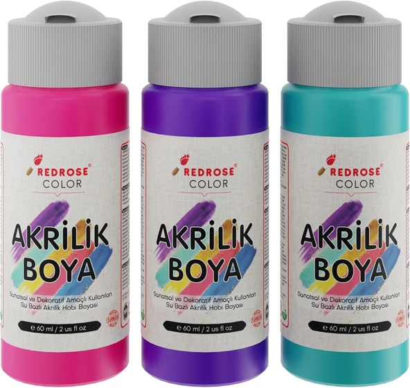 Red Mor, Fuşya, Turkuaz Akrilik Boya 3'Lü Set 3X60 Ml ürün görseli 1