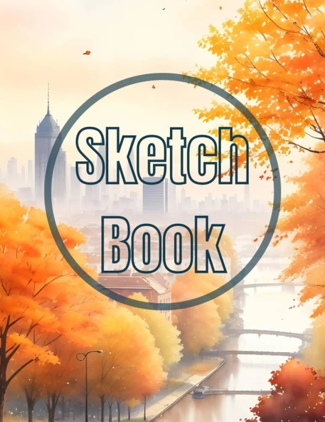 Sketch Book: Watercolor Autumn In The City View Cover Page Sketchbook Blank Paper Pad 8.5" X 11" - 120 Pages Blank Paper Book For ... Unlined Journal Cover Sketchbooks ürün görseli 1