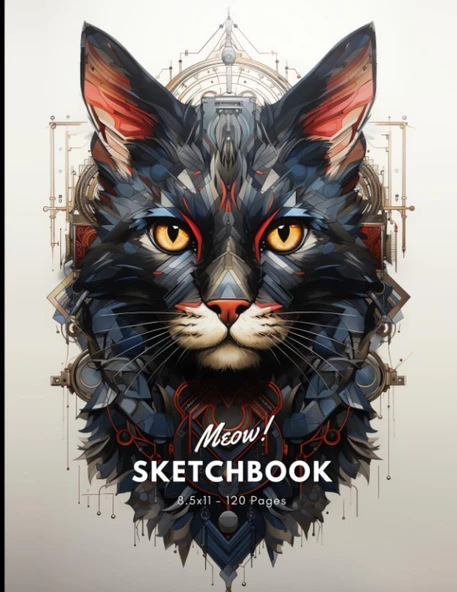 Meow Sketchbook: Cat Face 120 Pages Unlined Drawing Notebook, 8.5X11 Large Sketch Book For Doodling Or Sketching Journal ürün görseli 1