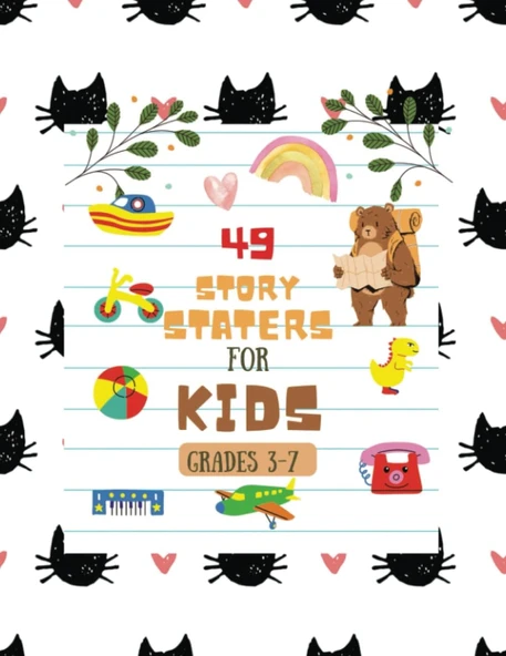 Story Starters For Boys: Creative Writing Prompts | 8.5 X 11 In | 49 Story Pages | Creativity Gift For Kids | Cats And Hearts. ürün görseli 1