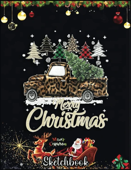 Christmas Sketch Book: Buffalo Plaid Christmas Tree Red Truck With Leopard, 120 Pages Help You Your Ideas Size 8.5 X 11 Inches Sketchbook ürün görseli 1