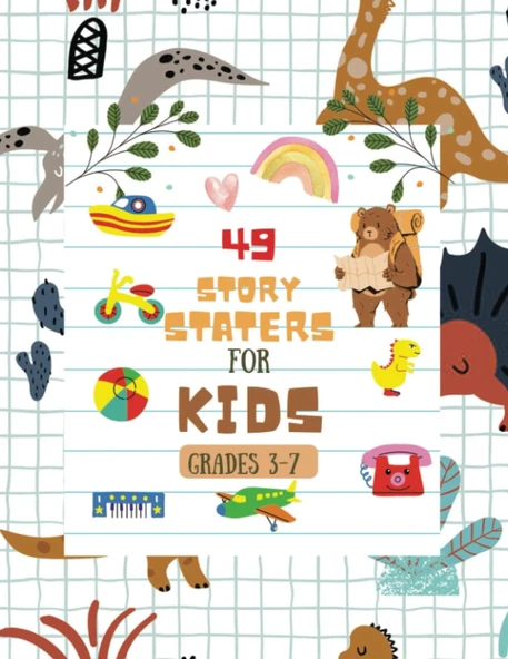 Story Starters For Boys: Creative Writing Prompts | 8.5 X 11 In | 49 Story Pages | Creativity Gift For Kids | Hand Drawn Dino, Palm Trees And Cactuses Cover ürün görseli 1