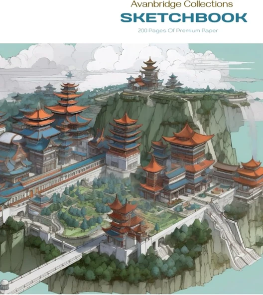 Avanbridge Sketchbook Japan Palace Cover (Large 8.5" X 11") 200 Pages For Drawing, Sketching, Architectural, Professional Quality: Durable, Excellent ... Charcoal, Crayons, Pencils, Ink, Gouache ürün görseli 1