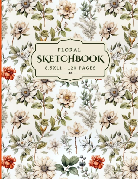 Floral Sketchbook: 120 Pages Unlined Drawing Notebook, 8.5X11 Large Sketch Book For Doodling Or Sketching Journal ürün görseli 1