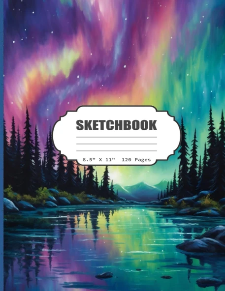 Sketchbook: Nothern Lights Watercolor Sketch Book For Boys, Girls, Kids, Teens, Adults Artist Notebook/Journal For Drawing, Writing, Sketching Or ... 120 Blank Pages, 8.5X11 (Blank Drawing Book) ürün görseli 1