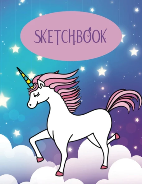 Unicorn Sketchbook: Cute Unicorn On Rainbow Glitter Clouds, Large Blank Sketchbook For Girls, 100 Pages, 8.5"X11" For Drawing, Sketching, And Coloring ürün görseli 1