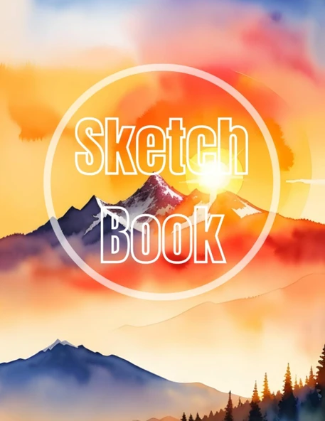 Sketch Book: Watercolor Sunset & Mountain View Cover Page Sketchbook Blank Paper Pad 8.5" X 11" - Sketchbook 120 Pages Blank ... Unlined Journal Cover Sketchbooks ürün görseli 1