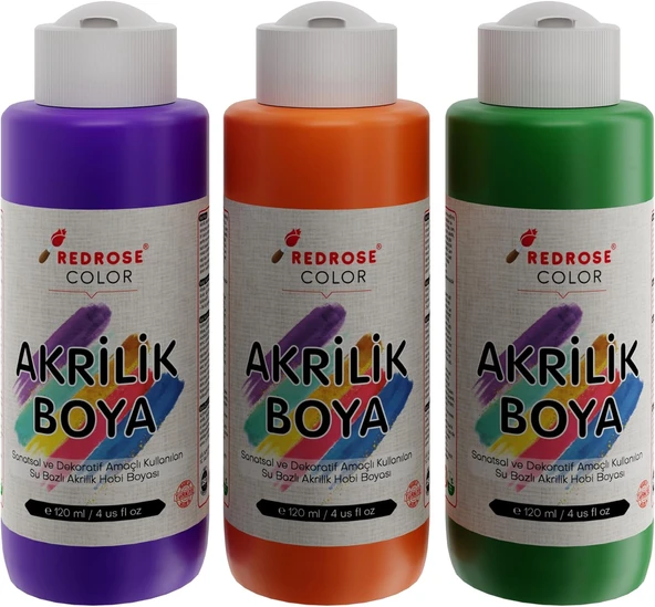 Red Yeşil, Mor, Turuncu Akrilik Boya 3'Lü Set 3X120 Ml ürün görseli 1