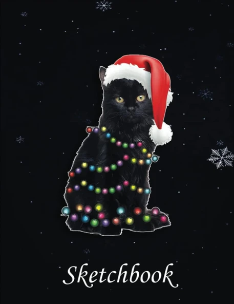 Christmas Sketch Book: Black Cat Christmas Light Funny Cat Lover Christmas, 120 Pages Help You Your Ideas Size 8.5 X 11 Inches ürün görseli 1