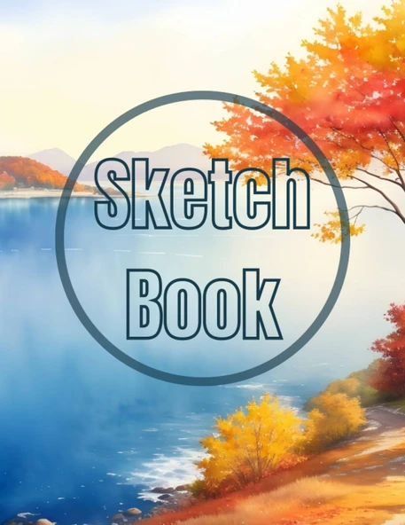 Sketch Book: Watercolor Autumn In The Sea View Cover Page Sketchbook Blank Paper Pad 8.5" X 11" - 120 Pages Blank Paper Book For ... Unlined Journal Cover Sketchbooks ürün görseli 1