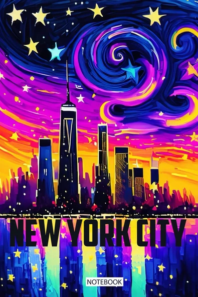 Independently Published New York City Skyline With Van Gogh Starry Night Painting With 6X9 Inch 100 Ruled Pages: I Love New York City, Cool New York City Hand Drawn ürün görseli 1