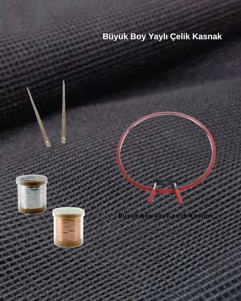Lilyhobbyland (1073) Tel Kırma Başlangıç Kiti +Siyah Renk Kare Tül, 2 Adet Taç Tel Kırma Teli Büyük Yaylı Kasnak ürün görseli 1