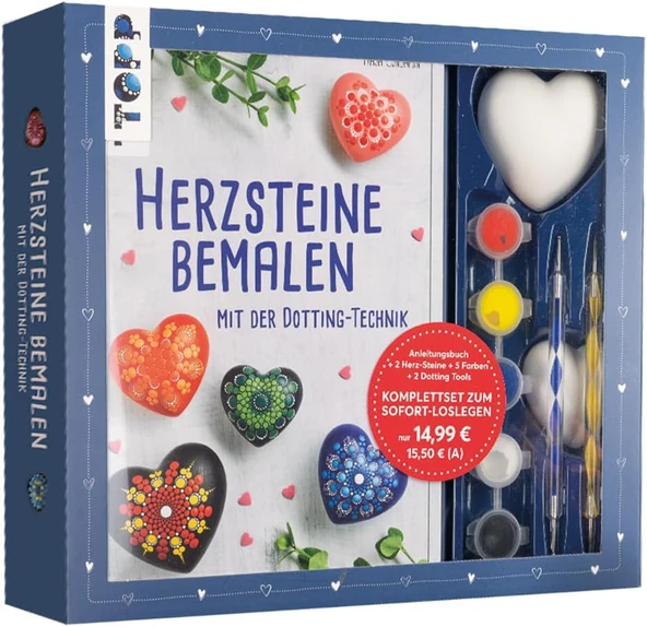 Kreativ-Set Herz-Steine Bemalen Mit Der Dotting-Technik: Anleitungsbuch Mit Grundlagen, 2 Gipssteine In 2 Größen, 2 Dotting Tools Mit 4 Spitzen Und 5 ... Gelb, Blau, Weiß Und Schwarz (Kreativ-Sets) ürün görseli 1