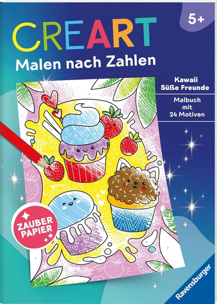 Ravensburger Creart Malen Nach Zahlen Ab 5: Kawaii Süße Freunde, Malbuch, 24 Motive, Zauberpapier ürün görseli 1
